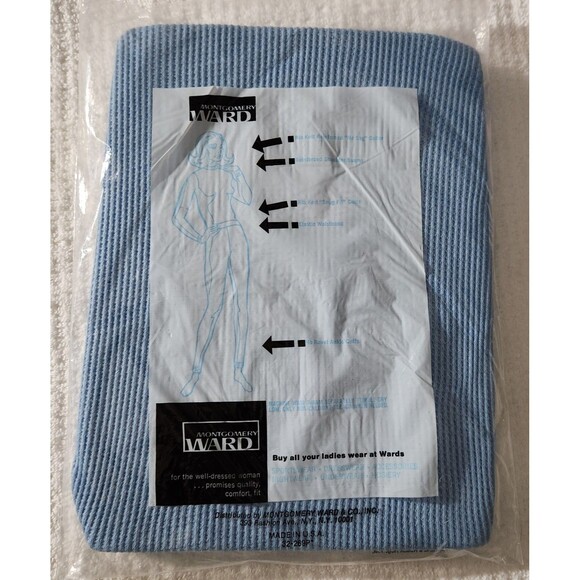 Vintage Montgomery Ward Ladies Sz M Blue Circular Knit Thermal Long Sleeve Top - Picture 2 of 3